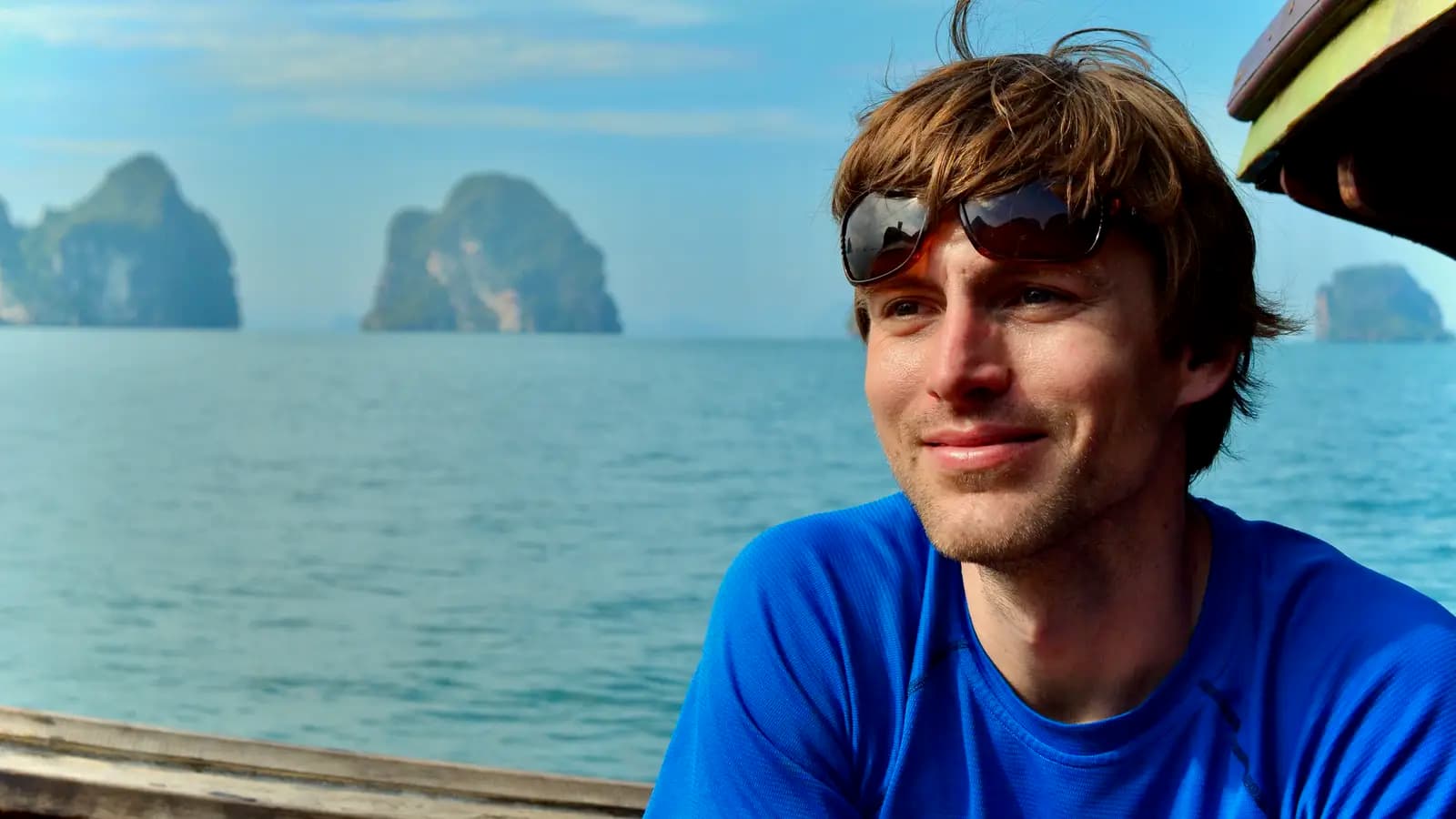 Page author close up on a boat in Thailand