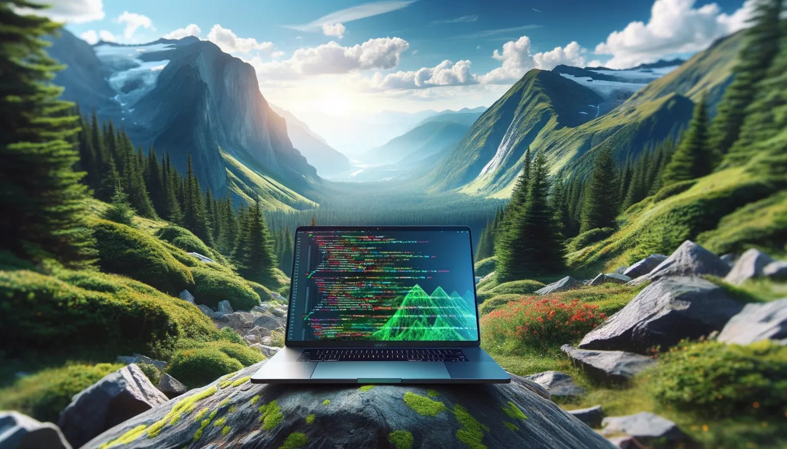 MacBook Pr in a Rocky Mountain landscape